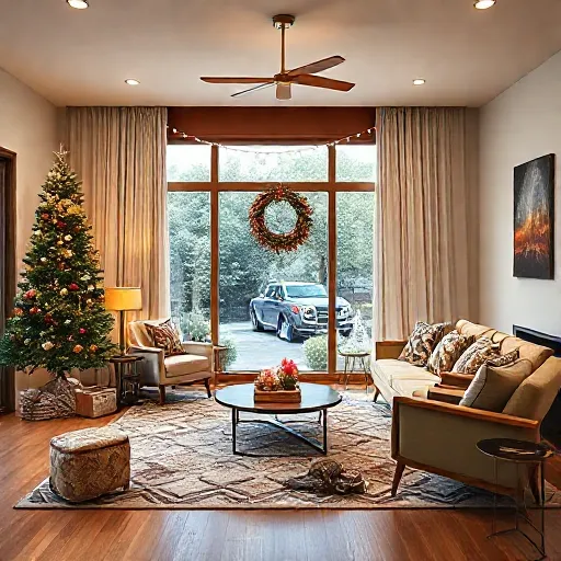 mid century modern living room with christmas decorations